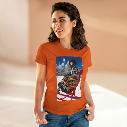 Elegant Winter Woman in Sleigh Women's Midweight Cotton Tee