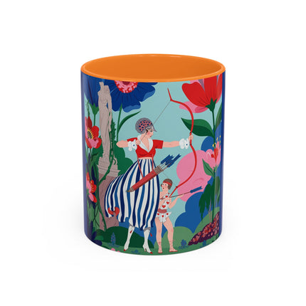 The Lady Of The Scarlet Bow Colorful Mugs – Art Deco Botanical Archer Elegance