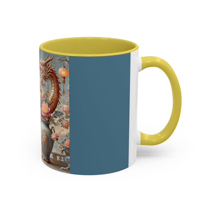 Golden Dragon & Lantern Lady Colorful Mug – Imperial Dragon & Elegant Harmony