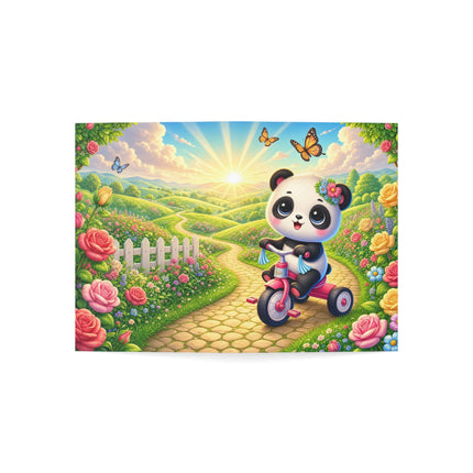 🐼🌹 The Little Panda Garden Ride Greeting Card – Whimsical Animal Adventure