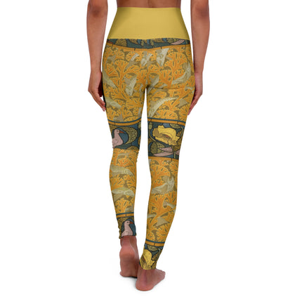 Fish, Seaweed, Poppies & Pigeon by Maurice Pillard Verneuil High Waisted Yoga Leggings (AOP)