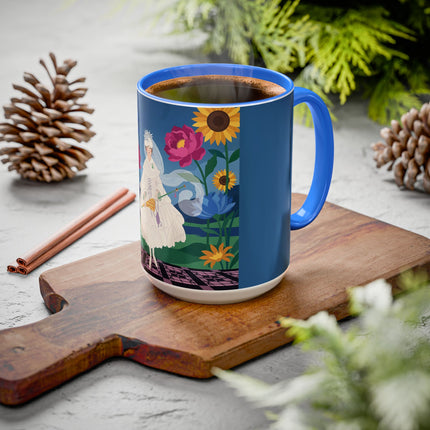 The Lady Of The Golden Parasol Colorful Mugs – Art Deco Botanical Elegance
