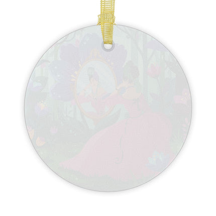 🪞🌸 The Lady Of The Enchanted Mirror Glass Ornament – Art Deco Botanical Elegance