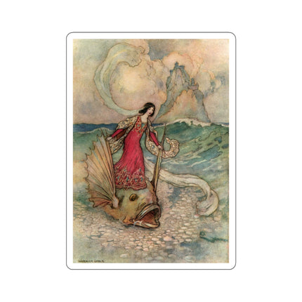 Rita Rides on the Dolphin by Warwick Goble Kiss-Cut Stickers (4 Sizes)