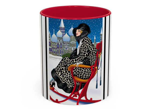 Elegant Winter Woman in Sleigh Colorful Mugs (11oz, 15oz)