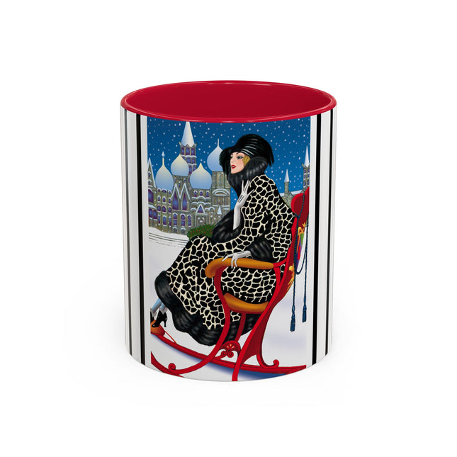 Elegant Winter Woman in Sleigh Colorful Mugs (11oz, 15oz)
