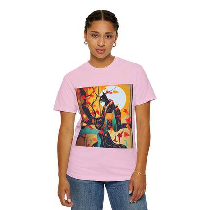 Black Cat in Kimono Unisex Garment-Dyed T-shirt