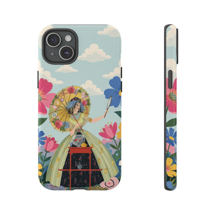 🌸🪞 The Floral Parasol Reflection Phone Case – Art Deco Garden Fantasy