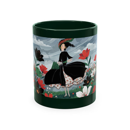 🌺☔ The Lady In The Stormy Flower Garden Ceramic Mug – Art Deco Fashion Elegance
