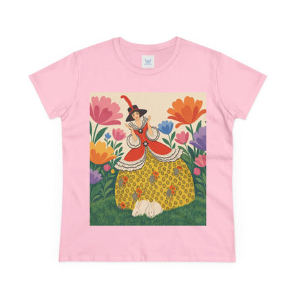 🐇🌼 The Enchanted Rabbit Garden Cotton Tee – Art Deco Floral Whimsy