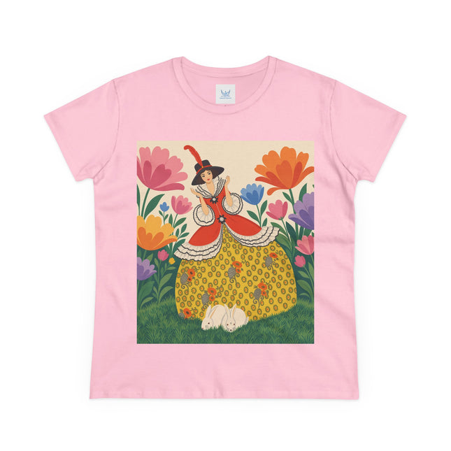🐇🌼 The Enchanted Rabbit Garden Cotton Tee – Art Deco Floral Whimsy