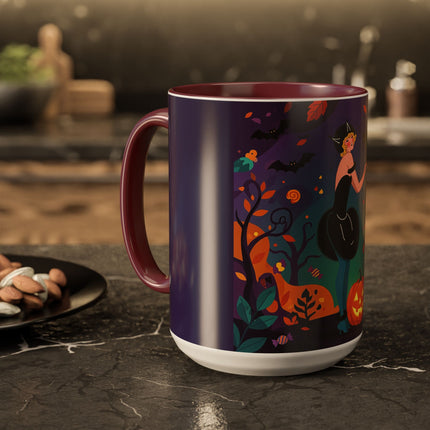 🐈‍⬛🎃 The Midnight Black Cat Masquerade Colorful Mug – Whimsical Halloween Elegance