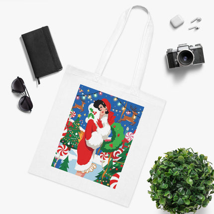 🍬🎄 The Lady Of The Peppermint Christmas Garden Cotton Tote Bag – Art Deco Holiday Fantasy