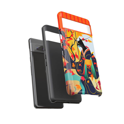 Black Cat in Kimono Phone Cases