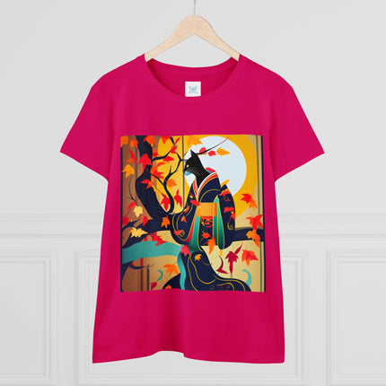 Black Cat in Kimono Women's Midweight Cotton Tee
