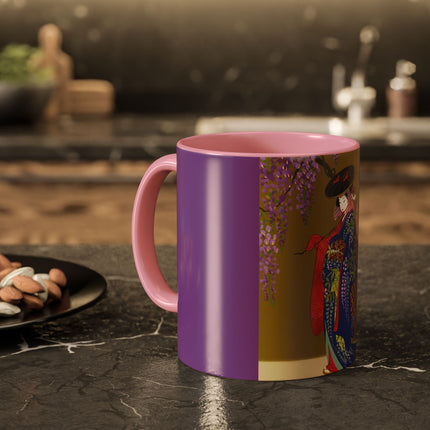 Wisteria Elegance Colorful Mug (11oz, 15oz) – Floral Beauty, Kimono Art & Timeless Grace