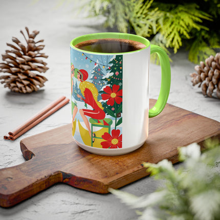 ☕🎄 Christmas Tea In The Snow Garden Colorful Mug – Art Deco Holiday Friendship
