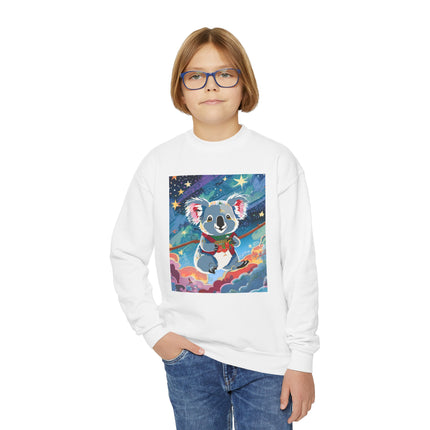 Cute Koala Youth Crewneck Sweatshirt – Dreamy Sky Adventure & Whimsical Wonder