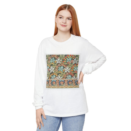 Art Nouveau Geranium Flower Garment-dyed Long Sleeve T-Shirt