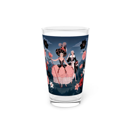 🌹🎭 The Rose Masquerade Promenade Pint Glass – Art Deco Floral Elegance