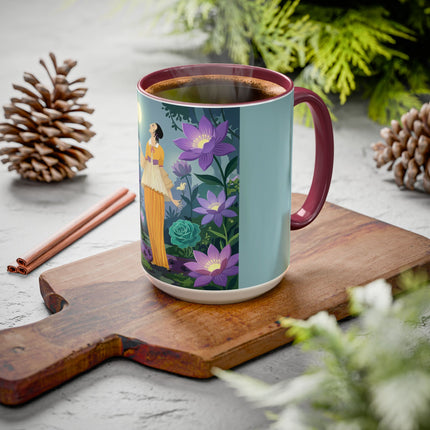 The Lady Of The Moonlit Garden Colorful Mugs – Art Deco Botanical Serenity