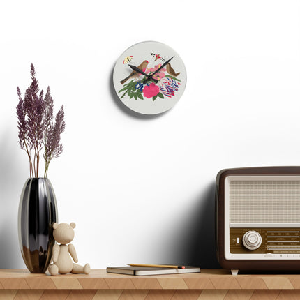 Pink-Breasted Bird & Wren Acrylic Wall Clock
