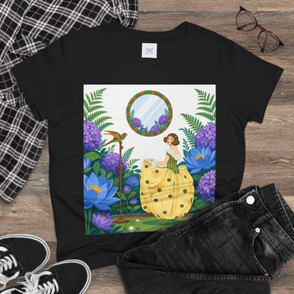 🦜🪷 The Parrot Garden Reflection Cotton Tee – Art Deco Fashion Whimsy