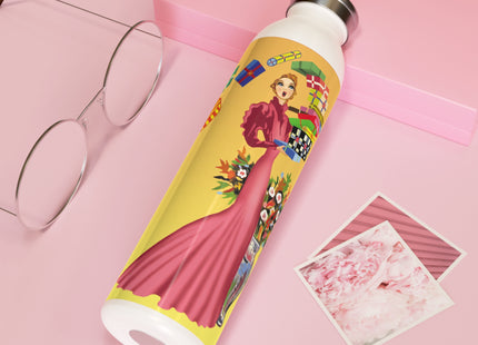 Elegant Holiday Woman with Gifts Slim Water Bottle