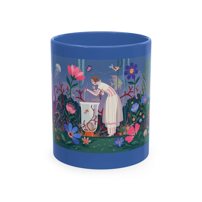 🐠🌸 The Lady Of The Underwater Flower Garden Ceramic Mug – Art Deco Aquatic Whimsy