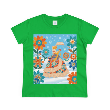 🌼❄️ The Winter Parasol Lady Cotton Tee – Art Deco Floral Fantasy