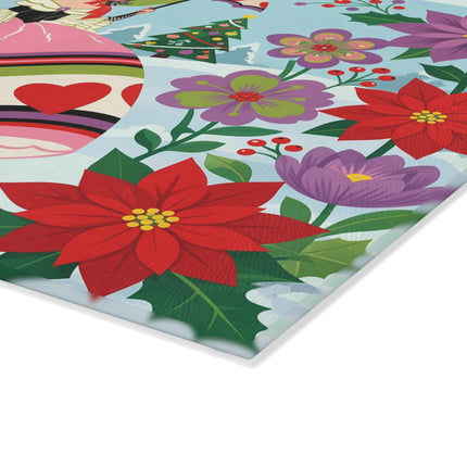 ❤️🌺 The Lady Of The Christmas Heart Garden Glass Cutting Board – Art Deco Holiday Romance