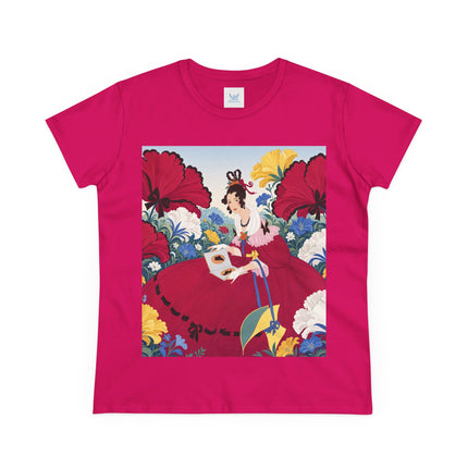 ❤️🌺 The Scarlet Garden Storybook Cotton Tee – Art Deco Floral Elegance