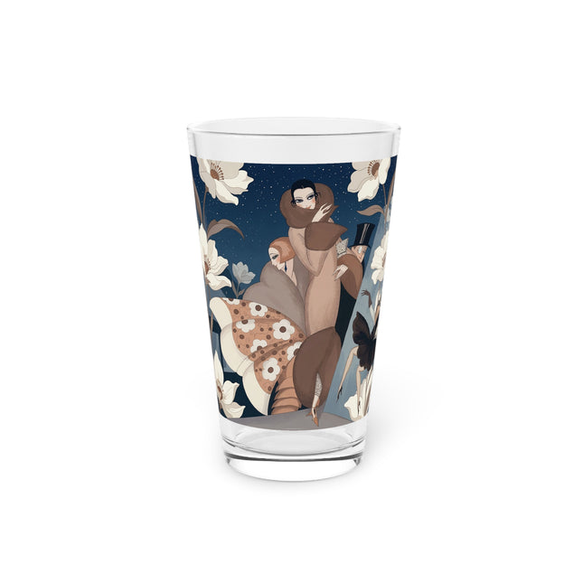 🌸✨ The Midnight Magnolia Masquerade Pint Glass – Art Deco Nocturne