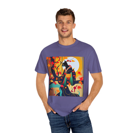 Black Cat in Kimono Unisex Garment-Dyed T-shirt