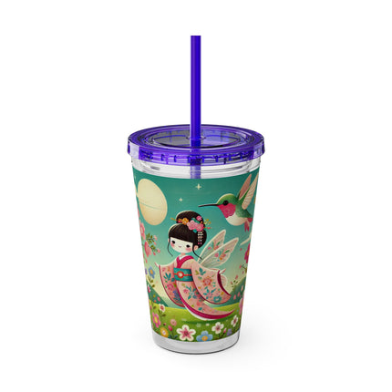 Geisha Fairy and the Hummingbird Blossom Sunsplash Tumbler with Straw, 16oz