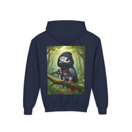 The African Grey Sentinel Youth Hooded Sweatshirt – Quiet Strength & Woodland Adventure