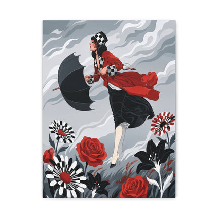 🌹☂️ The Lady In The Storm Placemat – Art Deco Floral Drama