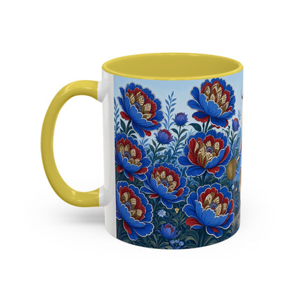💙🌺 The Sapphire Blossom Garden Dancer Colorful Mug – Art Deco Fashion Fantasy