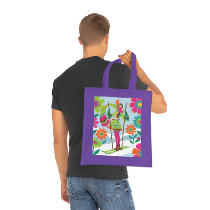 🎿🌸 The Winter Flower Adventurer Cotton Tote Bag – Colorful Skiing Fantasy