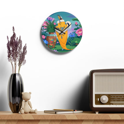 🌺✨ The Lady Of The Golden Lotus Garden Acrylic Wall Clock – Art Deco Floral Fantasy