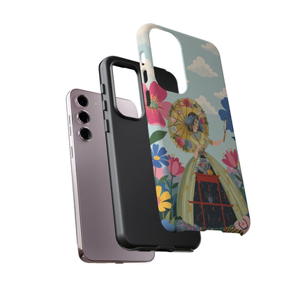 🌸🪞 The Floral Parasol Reflection Phone Case – Art Deco Garden Fantasy