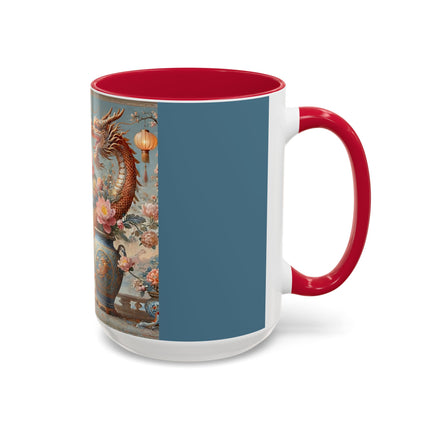Golden Dragon & Lantern Lady Colorful Mug – Imperial Dragon & Elegant Harmony