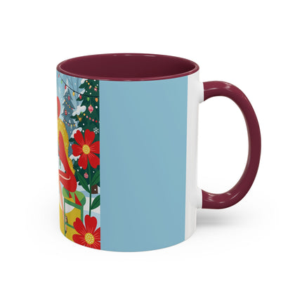 ☕🎄 Christmas Tea In The Snow Garden Colorful Mug – Art Deco Holiday Friendship