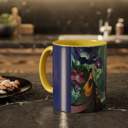 The Lady Of The Moonlit Fountain Colorful Mugs – Art Deco Botanical Serenity