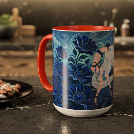💙🌸 The Sapphire Wind Dancer Colorful Mug – Art Deco Floral Fantasy