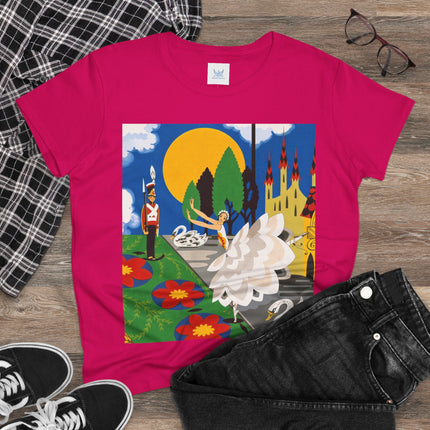 🦢🏰 The Enchanted Swan Ballet Cotton Tee – Art Deco Fairytale Whimsy