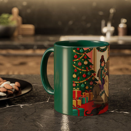 🖤🔥 The Lady Of The Christmas Hearth Colorful Mug – Art Deco Holiday Elegance