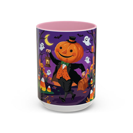 🎃🏮 The Pumpkin Gentleman's Moonlit Stroll Colorful Mug – Whimsical Halloween Charm