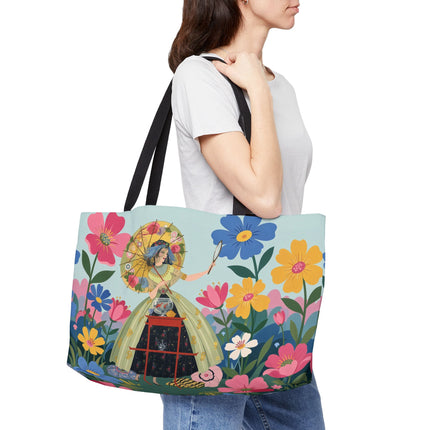 🌸🪞 The Floral Parasol Reflection Weekender Tote Bag – Art Deco Garden Fantasy