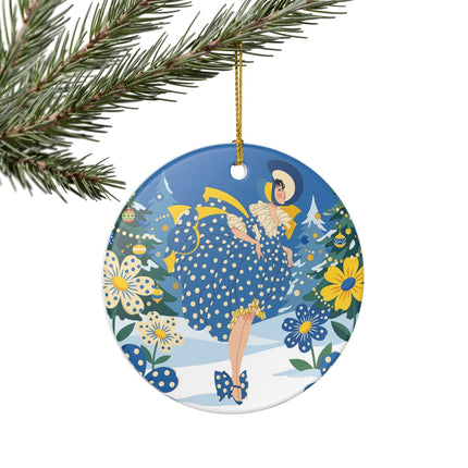 💙🌼 The Bluebell Christmas Promenade Ceramic Ornament – Art Deco Holiday Fantasy